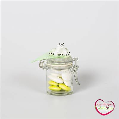 bonbonniere à dragees grenouille sur pot en verre fermeture métal