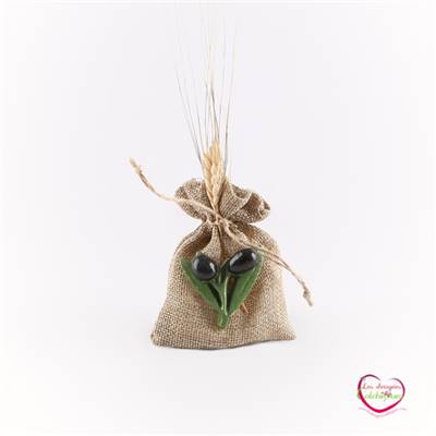 bourse jute pour dragées avec magnet olive