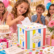 Urne Joyeux Anniversaire colorée – Boîte à cartes et enveloppes 20 x 20 cm
