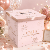 Urne Joyeux Anniversaire Party Blush rose et or – 20 x 20 cm