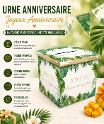 Urne Joyeux Anniversaire Tropicale – Boîte à cartes 20 x 20 cm