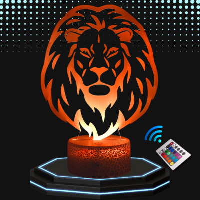 Lampe de chevet LED 3D - Animal Lion | Veilleuse Enfant, Décoration Chambre, Cadeau Personnalisé Anniversaire et Noël