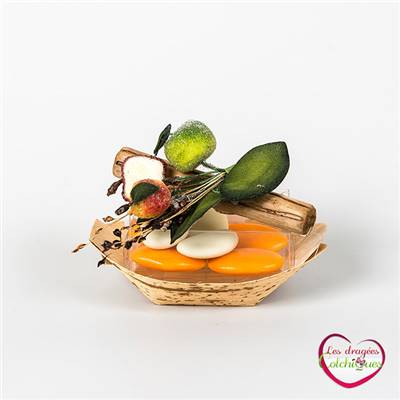Boite à dragee barque de bambou avec fruit