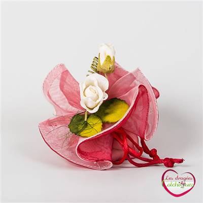 bourse organza avec deco bouquet de rose