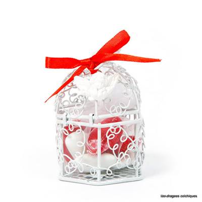 cage métal blanche pour dragées vide 6,5x4,5 cm