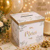 Urne Mariage Merci avec colombes – Boîte à cartes 20 x 20 cm