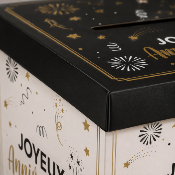 Urne Joyeux Anniversaire noir et or – Boîte à cartes 20 x 20 cm