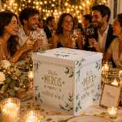 Urne Mariage Mille Mercis blanc et or – Boîte à cartes 20 x 20 cm