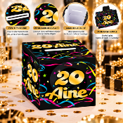 Urne Anniversaire 20 Ans – Boîte à Cartes et Enveloppes Noire et Dorée 20 x 20 cm