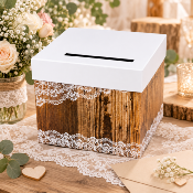 Urne Mariage Bohème Chic Dentelle – Boîte à Cartes et Enveloppes 23 x 20,5 x 20,5 cm