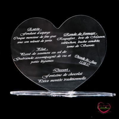 Menu mariage forme de cœur plexiglas 17x13 cm