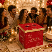 Urne Joyeux Anniversaire Party Rouge et Or – 20 x 20 cm